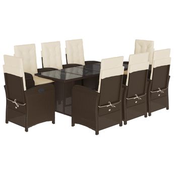 vidaXL 9 Piece Garden Dining Set with Cushions Brown Poly Rattan