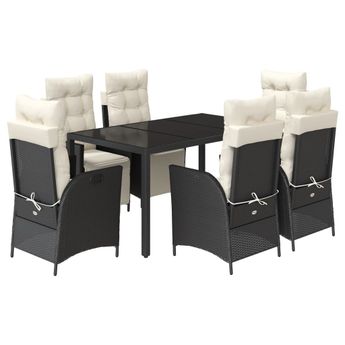 vidaXL 7 Piece Garden Dining Set with Cushions Black Poly Rattan
