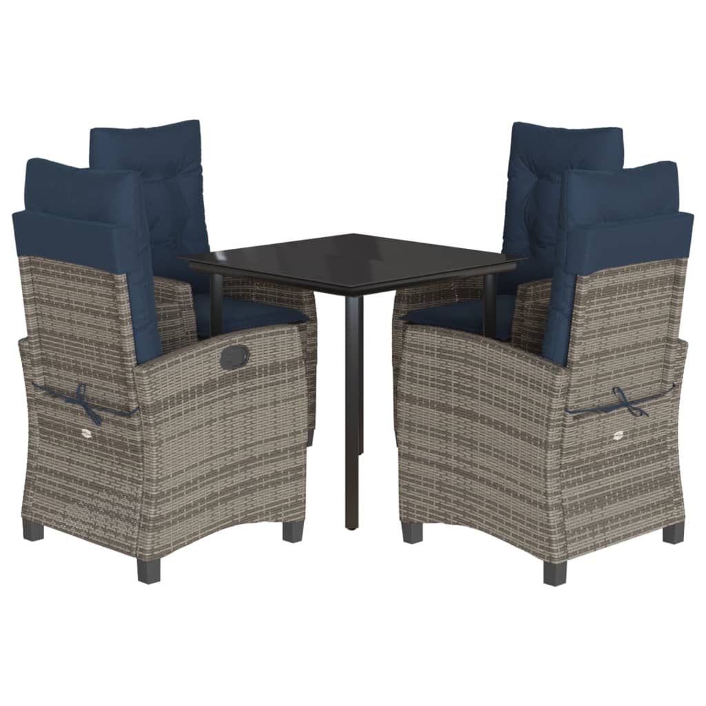 vidaXL 5 Piece Garden Dining Set with Cushions Grey Poly Rattan