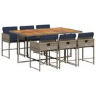 vidaXL 7 Piece Patio Dining Set with Cushions Gray Poly Rattan