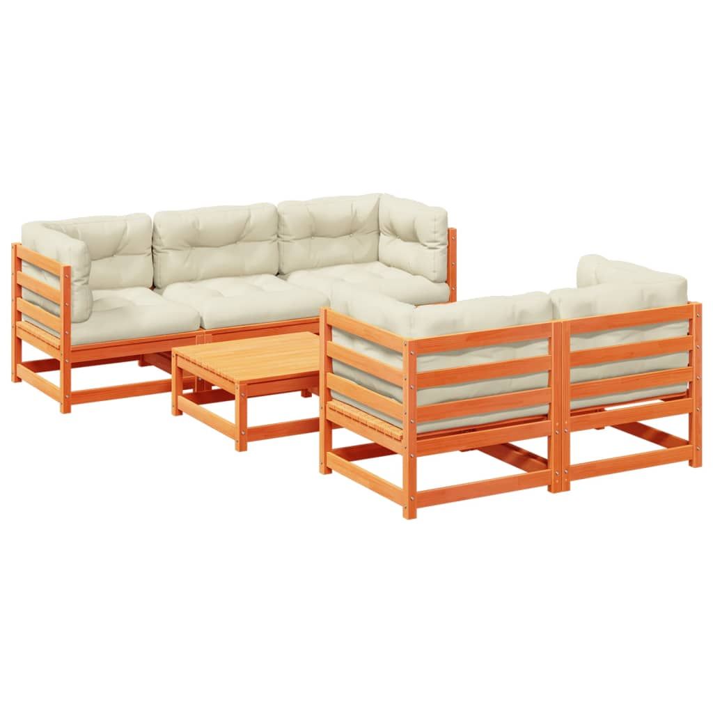 vidaXL 6 Piece Garden Sofa Set with Cushions Wax Brown Solid Wood Pine