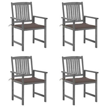 vidaXL Patio Chairs with Cushions 4 pcs Gray Solid Acacia Wood