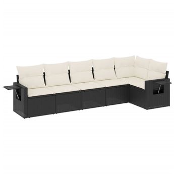 vidaXL 6 Piece Garden Sofa Set with Cushions Black Poly Rattan