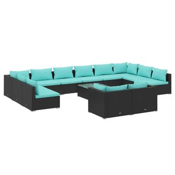vidaXL 13 Piece Patio Lounge Set with Cushions Black Poly Rattan