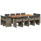 vidaXL 13 Piece Patio Dining Set with Cushions Gray Poly Rattan