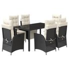 vidaXL 7 Piece Garden Dining Set with Cushions Black Poly Rattan