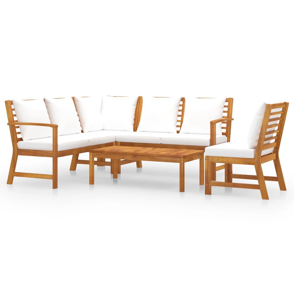vidaXL 5 Piece Patio Lounge Set with Cushion Cream Solid Acacia Wood