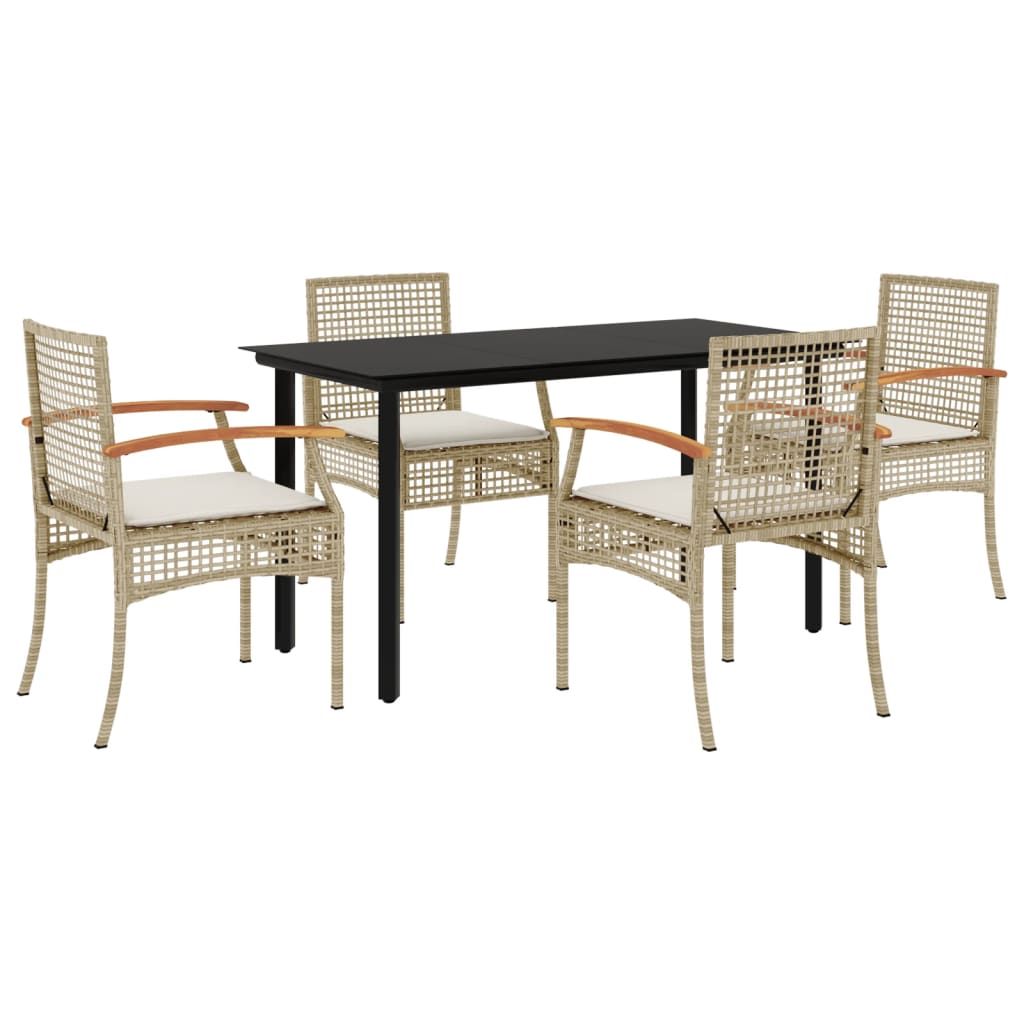 vidaXL 5 Piece Patio Dining Set with Cushions Beige Poly Rattan