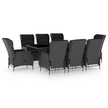 vidaXL 9 Piece Patio Dining Set with Cushions Poly Rattan Dark Gray