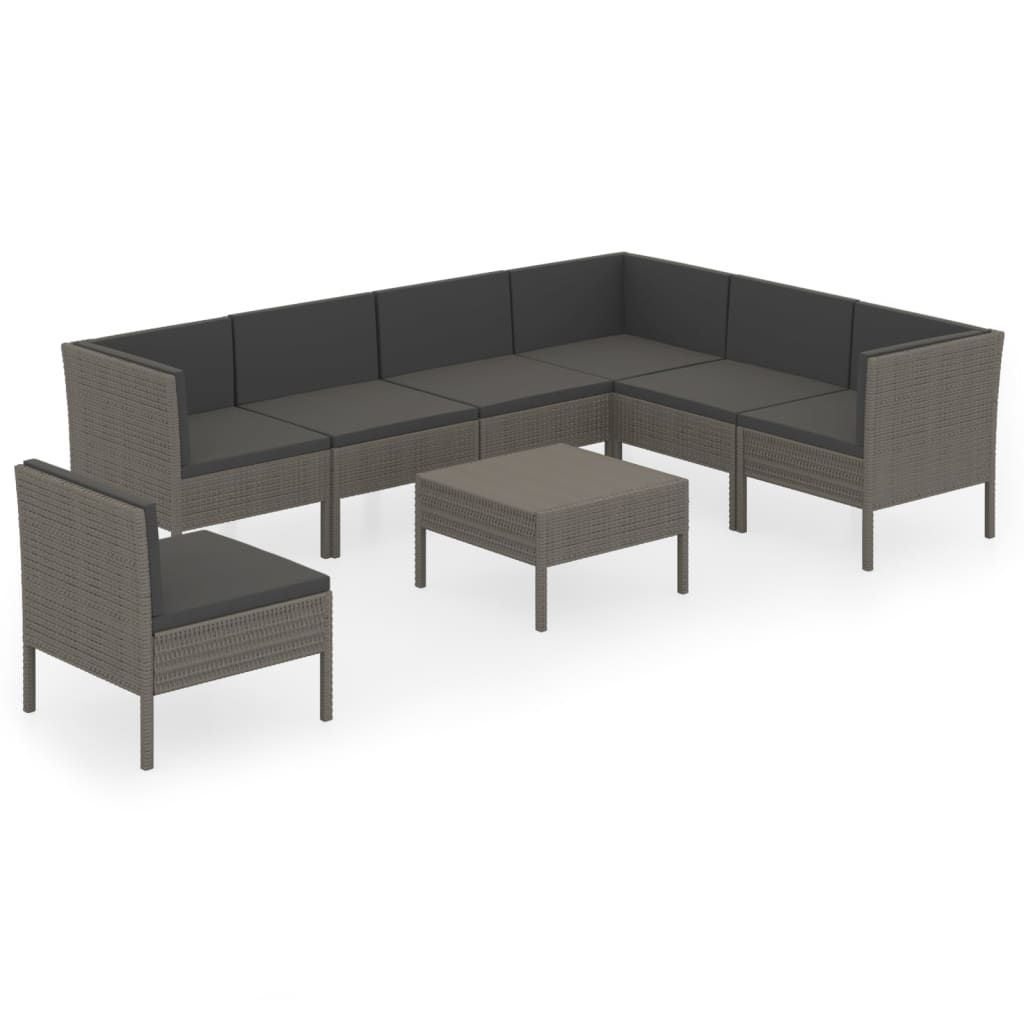 vidaXL 8 Piece Patio Lounge Set with Cushions Poly Rattan Gray