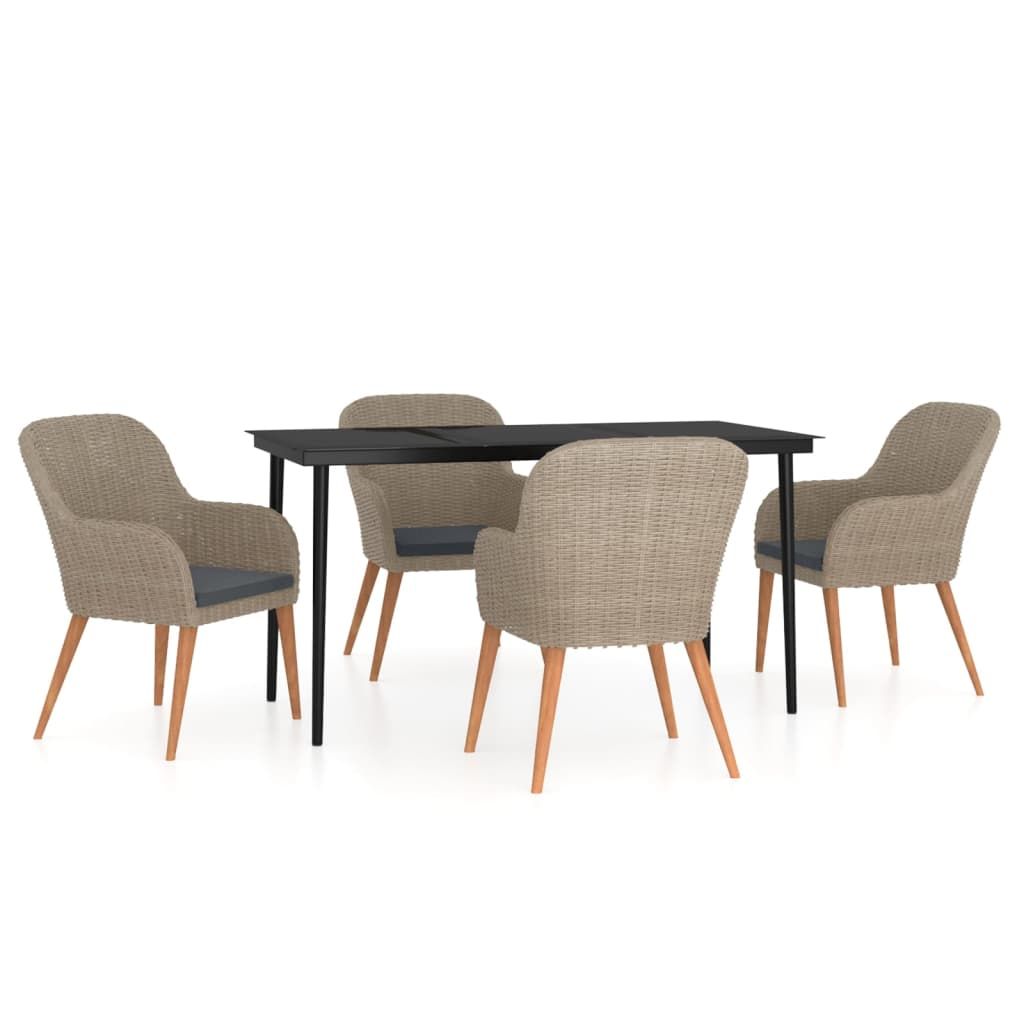 vidaXL 5 Piece Patio Dining Set with Cushions Brown
