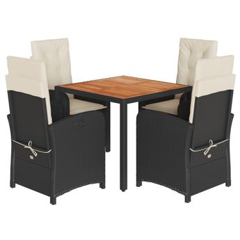 vidaXL 5 Piece Garden Dining Set with Cushions Black Poly Rattan