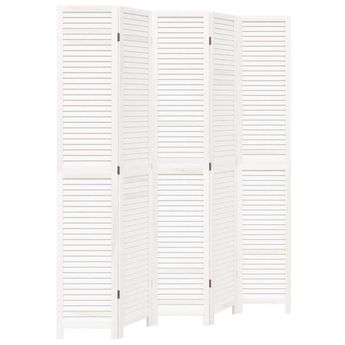 vidaXL Room Divider 5 Panels White Solid Wood Paulownia