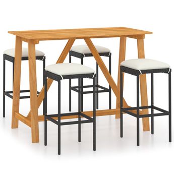vidaXL 5 Piece Patio Bar Set with Cushions Black