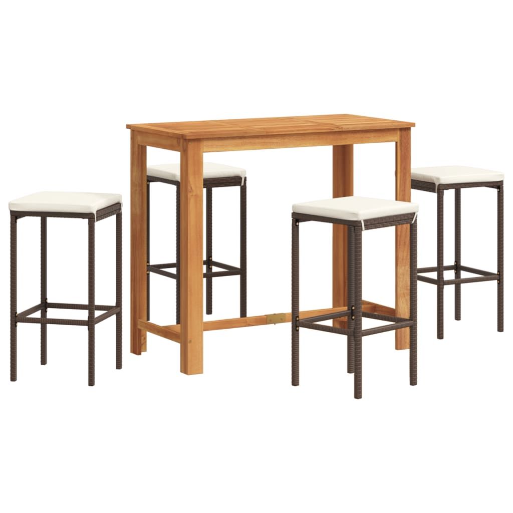 vidaXL 5 Piece Patio Bar Set Brown Solid Wood Acacia and Poly Rattan