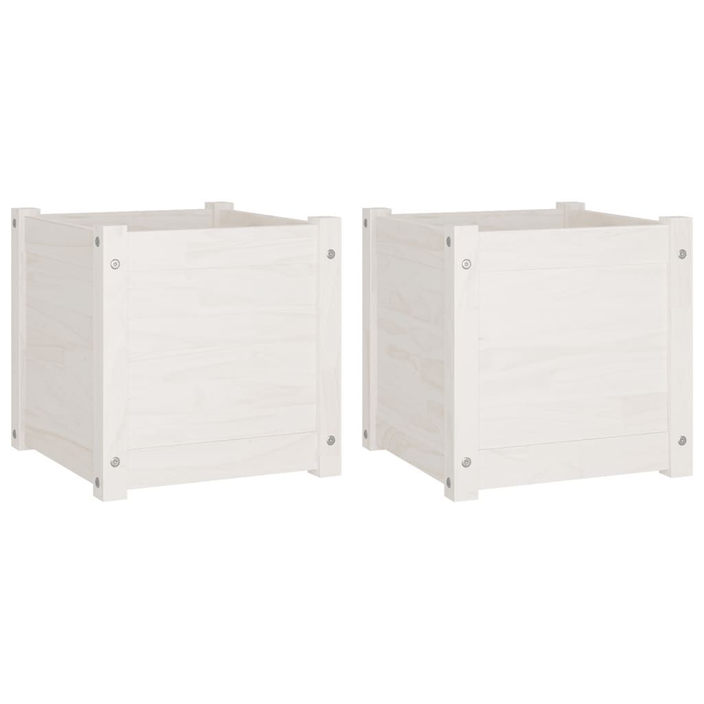 vidaXL Garden Planters 2 pcs White 15.7"x15.7"x15.7" Solid Wood Pine