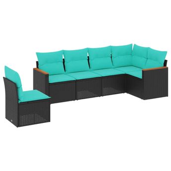 vidaXL 6 Piece Garden Sofa Set with Cushions Black Poly Rattan