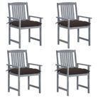vidaXL Patio Chairs with Cushions 4 pcs Gray Solid Acacia Wood