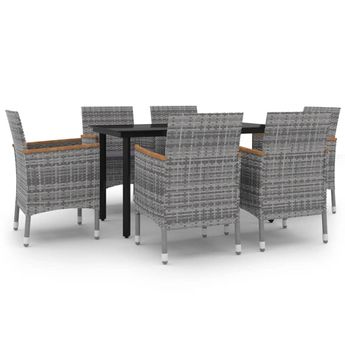 vidaXL 7 Piece Garden Dining Set with Cushions Poly Rattan and Glass