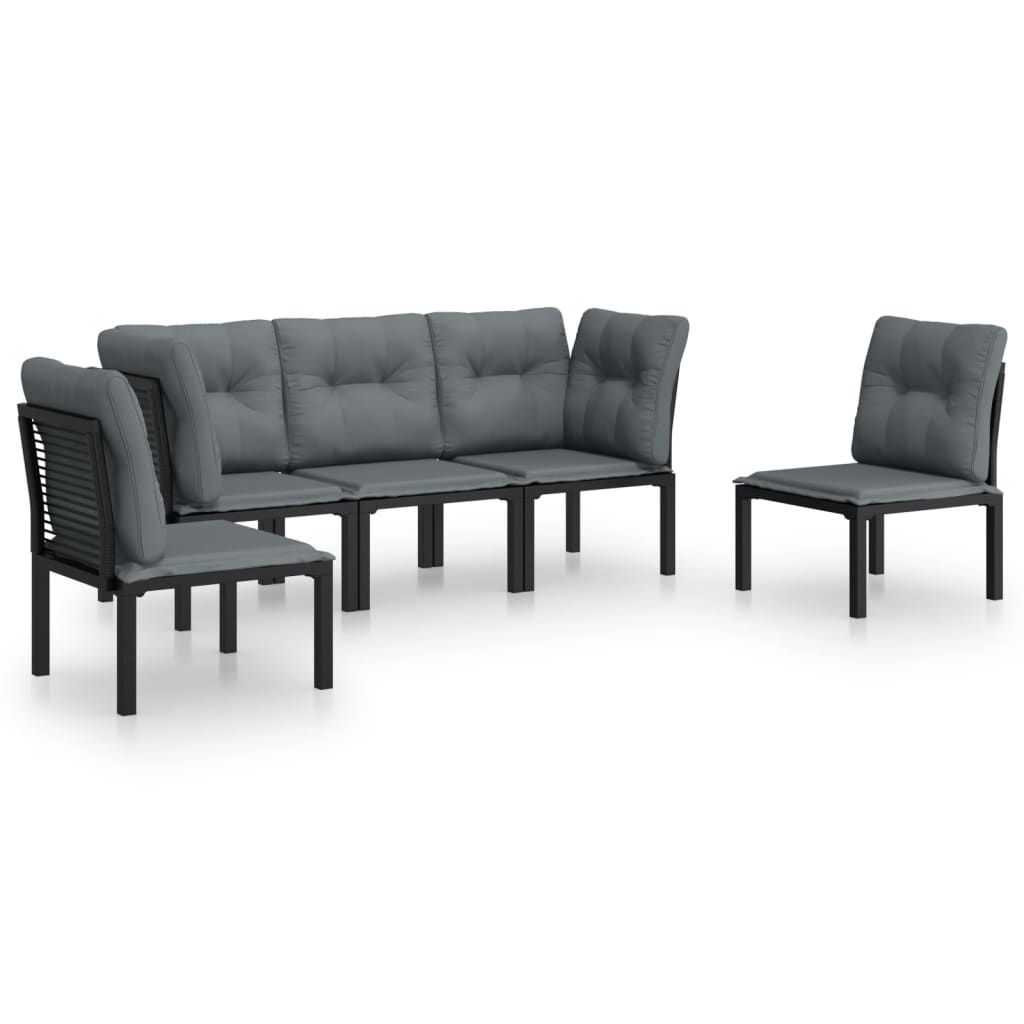 vidaXL 5 Piece Garden Lounge Set Black and Grey Poly Rattan