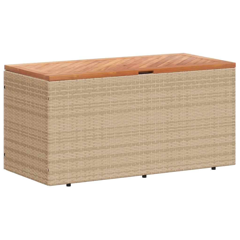 vidaXL Patio Storage Box Beige 43.3"x19.7"x21.3" Poly Rattan Acacia Wood
