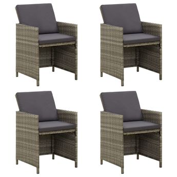 vidaXL Garden Chairs with Cushions 4 pcs Poly Rattan Grey