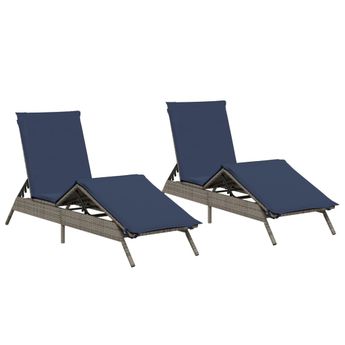vidaXL Sun Loungers with Cushions 2 pcs Gray Poly Rattan