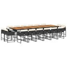 vidaXL 17 Piece Patio Dining Set with Cushions Black Poly Rattan