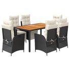 vidaXL 7 Piece Garden Dining Set with Cushions Black Poly Rattan