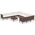 vidaXL 12 Piece Patio Lounge Set with Cushions Poly Rattan Brown