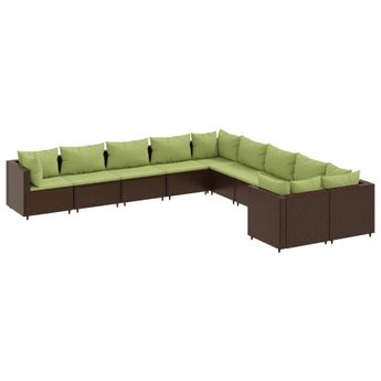 vidaXL 10 Piece Garden Sofa Set with Cushions Brown Poly Rattan