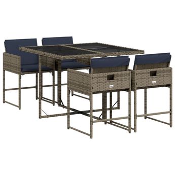 vidaXL 5 Piece Garden Dining Set with Cushions Grey Poly Rattan