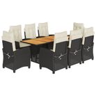 vidaXL 9 Piece Garden Dining Set with Cushions Black Poly Rattan