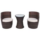 vidaXL 3 Piece Bistro Set with Cushions Poly Rattan Brown