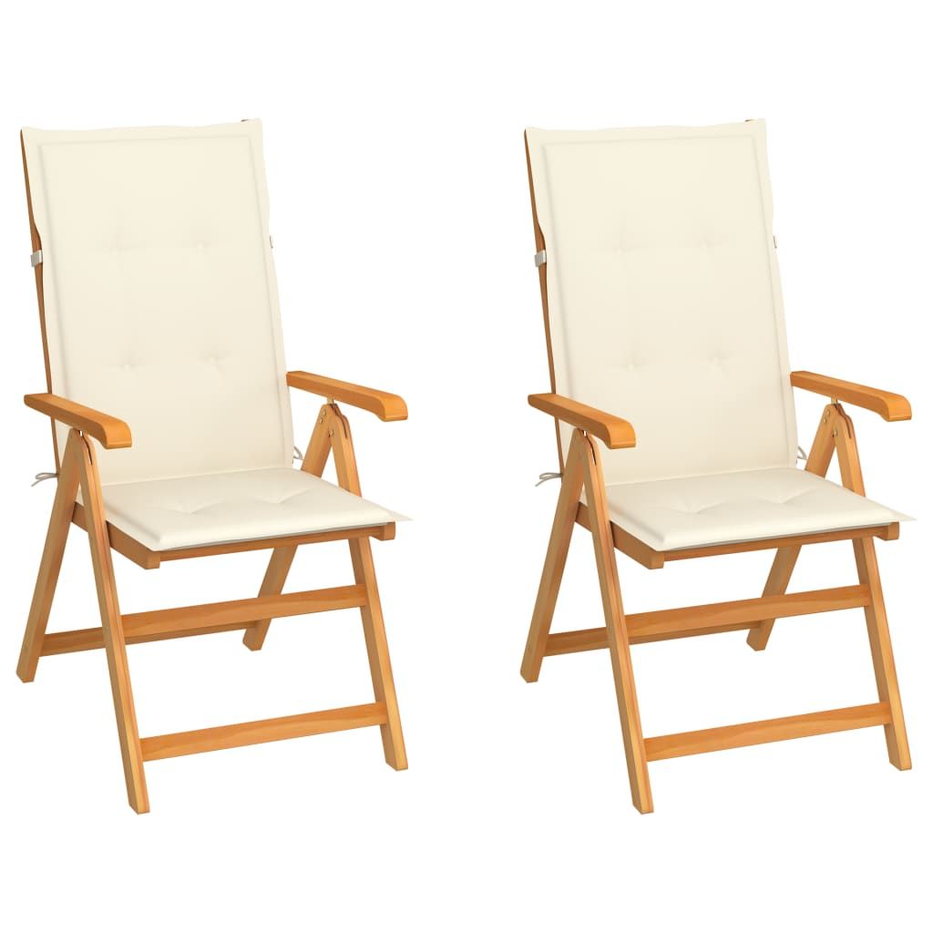 vidaXL Patio Chairs 2 pcs with Cream Cushions Solid Teak Wood