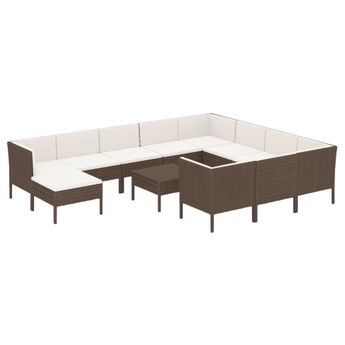 vidaXL 12 Piece Patio Lounge Set with Cushions Poly Rattan Brown