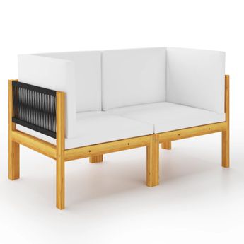 vidaXL 2-seater Garden Bench with Cushions Wood Acacia&Rope