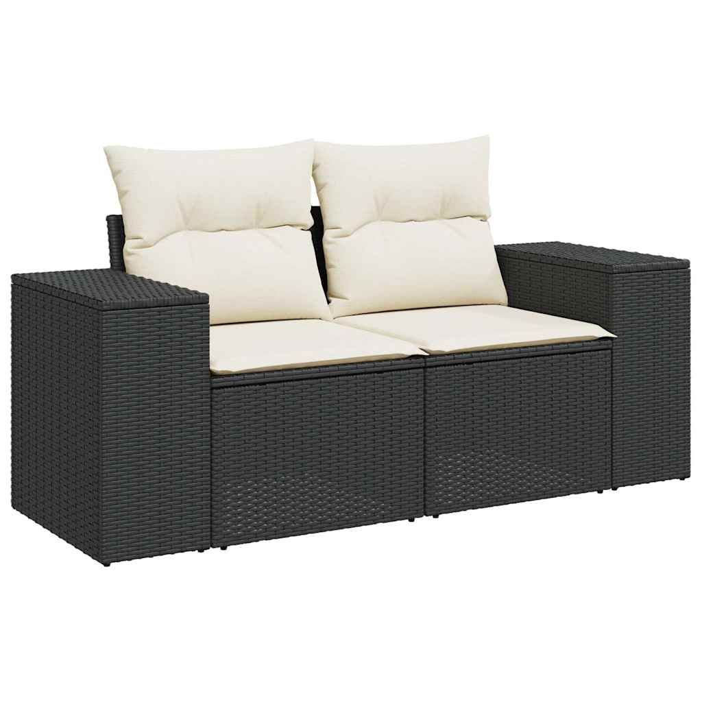 vidaXL Garden Sofa with Cushions 2-Seater Black Poly Rattan