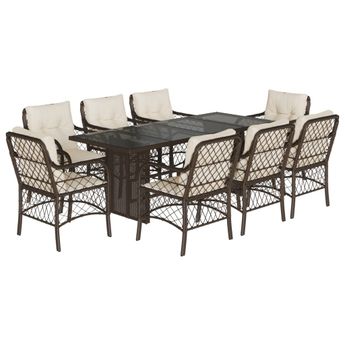 vidaXL 9 Piece Garden Dining Set with Cushions Brown Poly Rattan