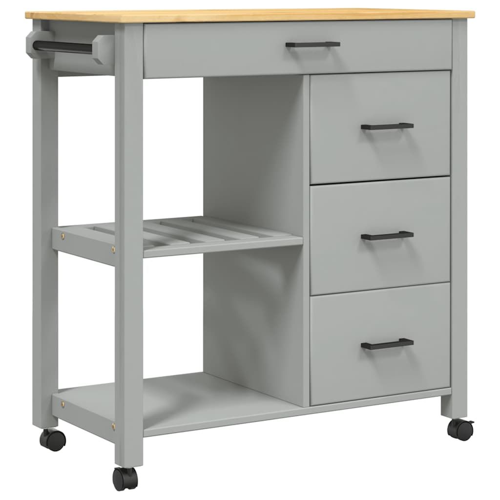 vidaXL Kitchen Trolley MONZA 33.1"x15.7"x34.8" Solid Wood Pine