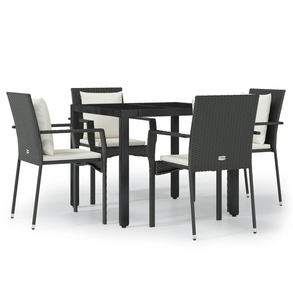 vidaXL 5 Piece Garden Dining Set with Cushions Black Poly Rattan
