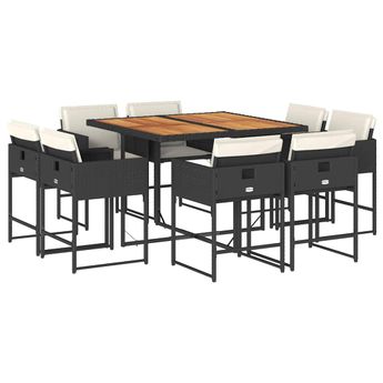 vidaXL 9 Piece Patio Dining Set with Cushions Black Poly Rattan