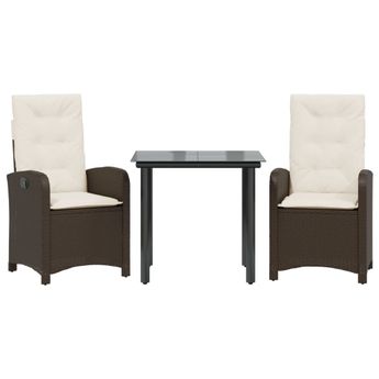 vidaXL 3 Piece Garden Dining Set with Cushions Brown Poly Rattan