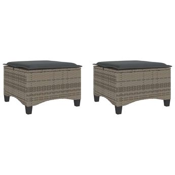 vidaXL Patio Stools with Cushions 2 pcs Gray 21.7"x21.7"x14.2" Poly Rattan