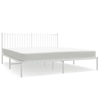 vidaXL Metal Bed Frame without Mattress with Headboard White 72"x83.9"