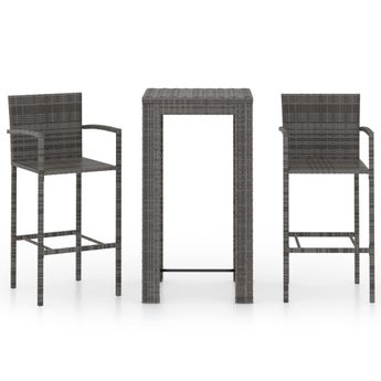 vidaXL 3 Piece Patio Bar Set with Armrest Poly Rattan Gray