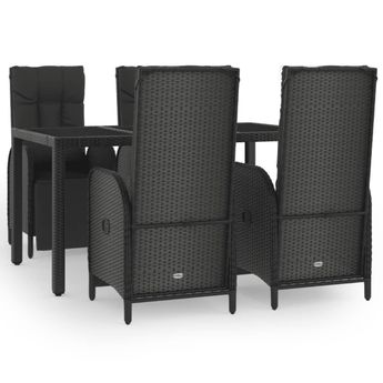 vidaXL 5 Piece Garden Dining Set with Cushions Black Poly Rattan