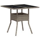 vidaXL Patio Table with Glass Top Light Gray 31.5"x31.5"x29.5" Poly Rattan