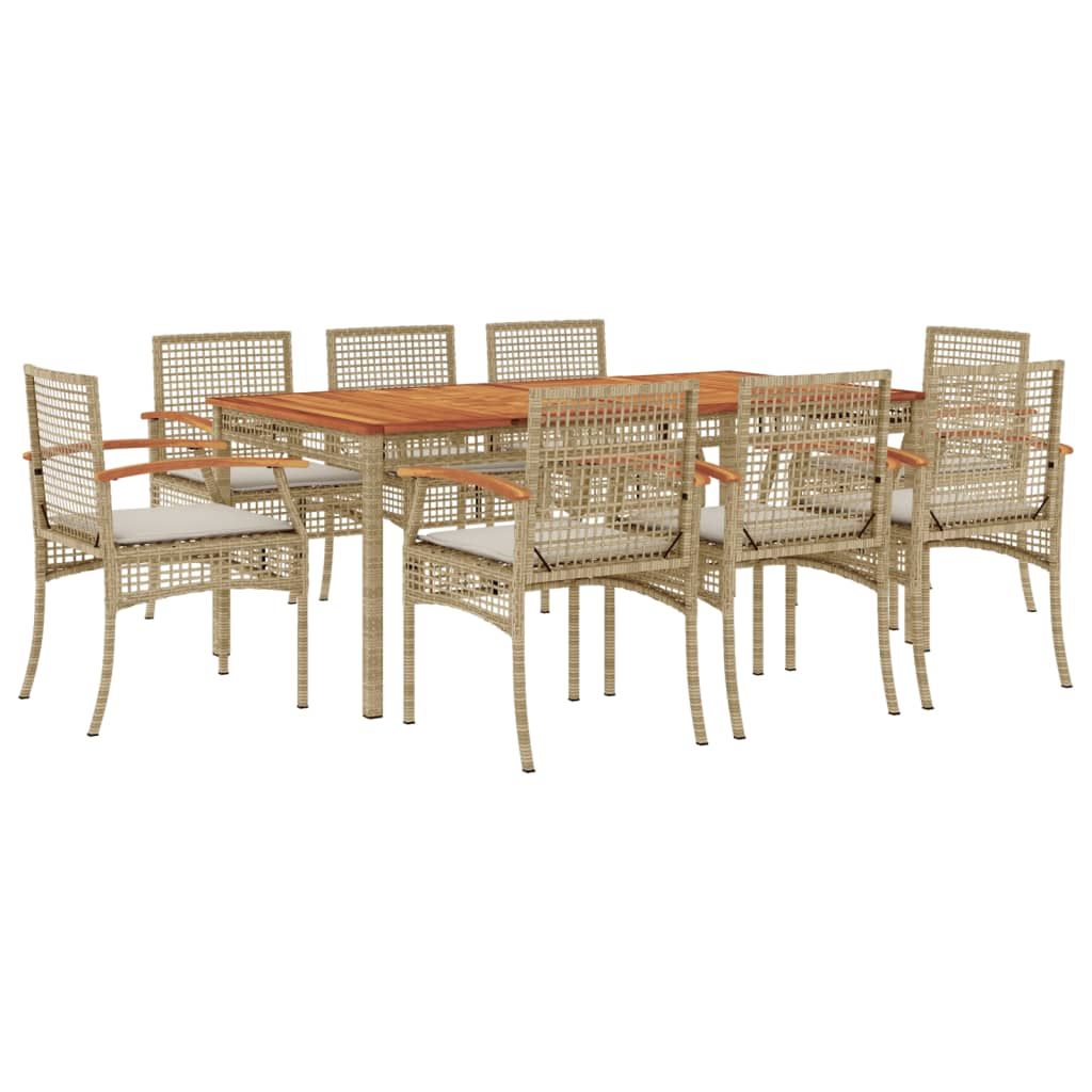 vidaXL 9 Piece Patio Dining Set with Cushions Beige Poly Rattan