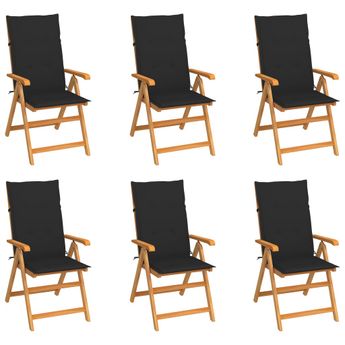 vidaXL Garden Chairs 6 pcs with Black Cushions Solid Teak Wood